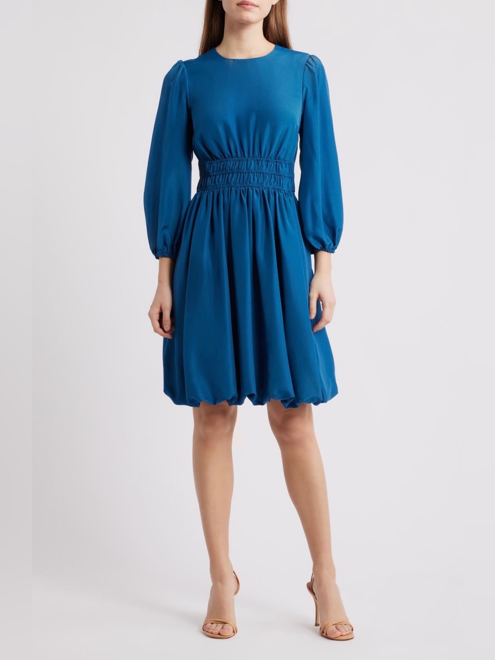 Eliza J Ballon Sleeve Crepe Fit & Flare Dress Size 8 Teal